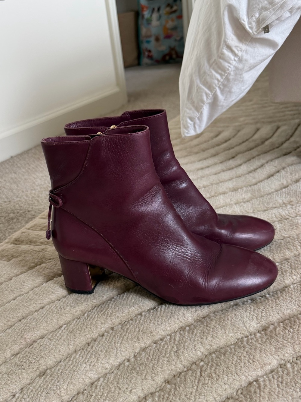 Tory Burch Plum Booties with Bow on Back